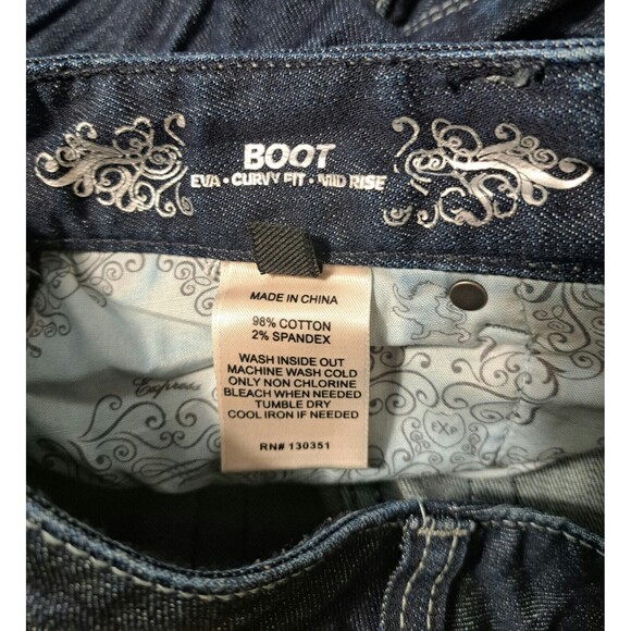 Express Blue Jeans Women's Eva Boot-Curvy Fit-Mid Rise-Dark Wash Size 0s - Picture 3 of 9